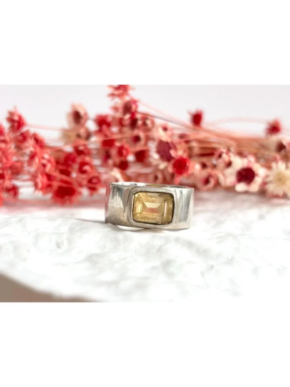 Citrine Semi Precious Gemstone Sterling Silver 925 Vintage Ring - sz 9.75